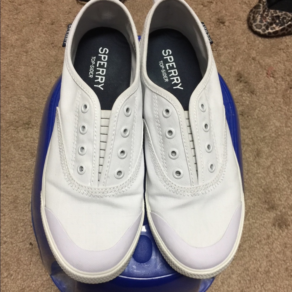 Sperry Top slider white canvas slip on